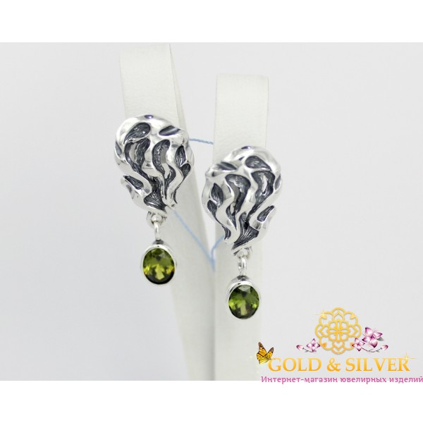 Жіночі сережки срібні "Таємниця рифу" зелені 2489з , Gold & Silver Gold & Silver, Украина